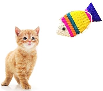 Fish Toy Sisal Rope Scratch Board with Bell Interactive Scratcher Toy for Cats, Kitten