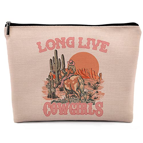 Dwept Pink Cowgirl Cosmetic Bag, Western Supplies for Women Makeup Bag for Purse, Western Makeup Bag, Long Live Cowgirls Preppy Gifts Cowgirl Gifts Pouch Bags, Western Bags for Women