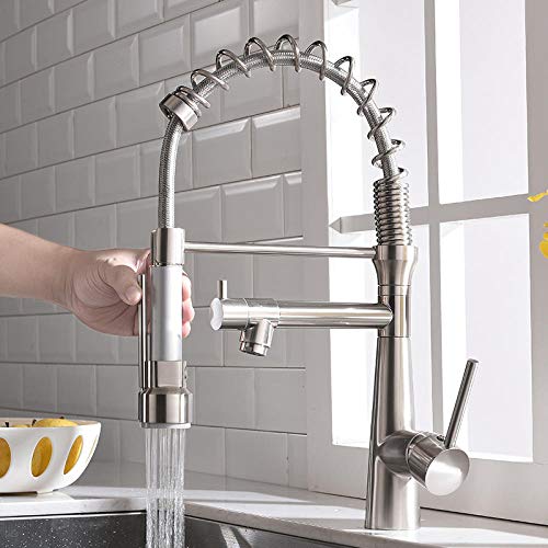 Tub Taps Bathroom Fixtures Kitchen Faucets Brushed Nickel Faucets for Kitchen Sink Single Pull Out Spring Spout Mixers Tap Hot Cold Water Tap