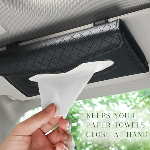 Image of RECLUSE Car Visor Tissue Holder Premium PU Leather Napkin Holder, Hanging Paper Towel Clip, Interior Storage Decoration for Universal Car Sun Visor Back Seat, Hanging Facial for Sun Visor & Backrest