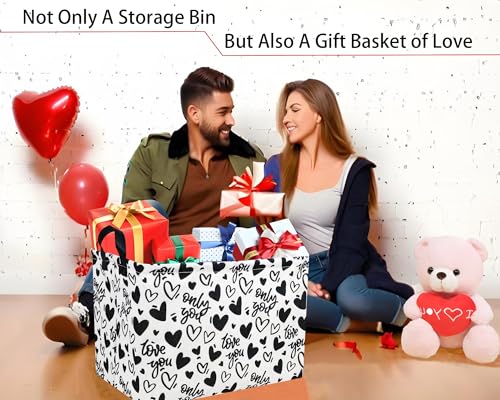 Image of Large Valentine's Day Basket Heart Shaped Storage Bin for Gifts Collapsible Organizer Room Decor (Black Hollow Entity Love)
