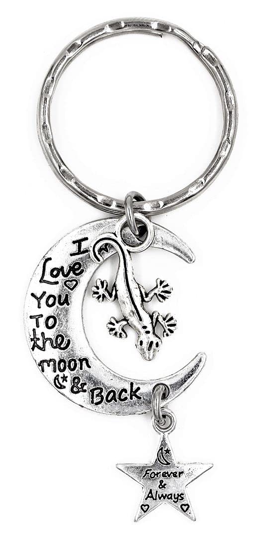 I Love You to the Moon and Back Forever & Always Keyring Reptile Keychain Lizard 9P