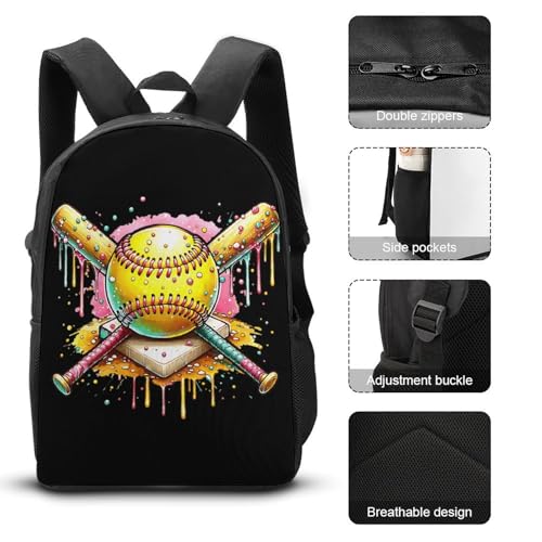 Softball Home Plate Dripping Game Day 77 Backpack Set 3 Pieces Backpacks Lunch Bag Wallet For Travel Outdoor Sports3