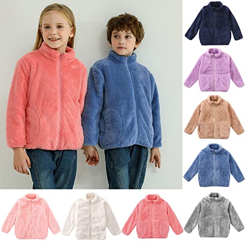 Boys Girls Fuzzy Fleece Jackets Coat Kids Full-Zip Long Sleeve Stand Collar Warm Coat Winter Thicken Shaggy Fleece for Teens4