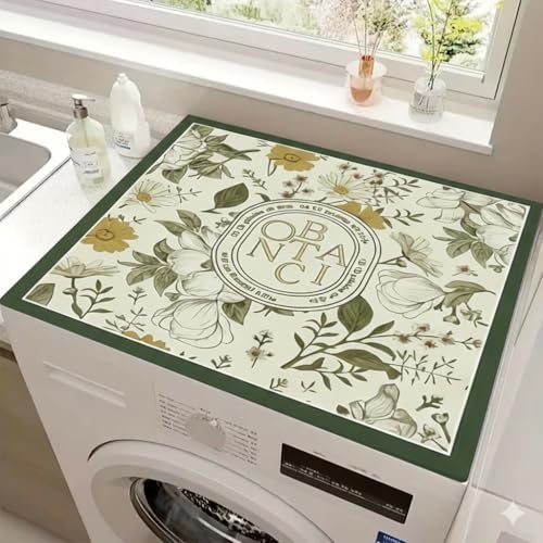 Image of Elegant Floral Washable Floor Mat | Non Slip Water Absorbent Washing Mat for Kitchen Bathroom & Laundry Area | Soft Quick Dry Decorative Flower Design Rug for Home Floor Protection