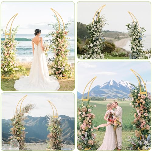 Image of Large Metal Balloon Arch Backdrop Stand, Set of 2 Moon Curved Wedding Arch Frame Flower Arch for Ceremony Birthday Anniversary Bridal Baby Shower Floral Decorations(6.2ft,6.9ft)