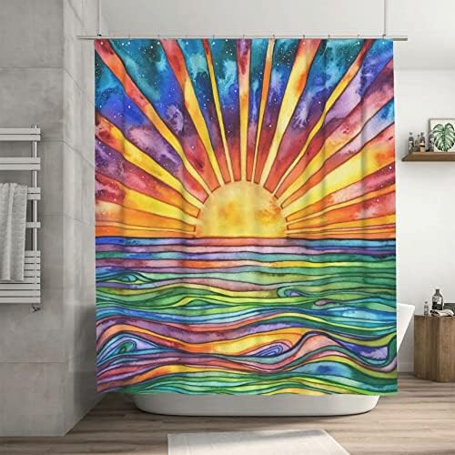Ohocut Boho Bathroom, Abstract Colorful Sun Shower Curtain, Polyester Waterproof Fabric, 72”x72”