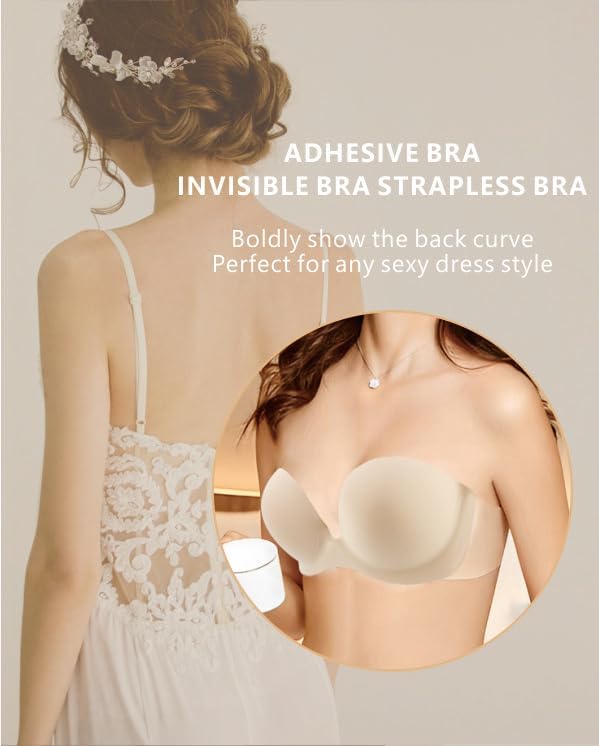 Backless Strapless Bra for Women, Adhesive Invisible Sticky Bra Push Up for Wedding Dress - Image 2