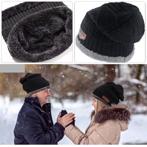 Mütze Schal Handschuhe Set für Herren und Frauen - 3 in 1 Winterset Mit Touchscreen Handschuhen und Wärmer