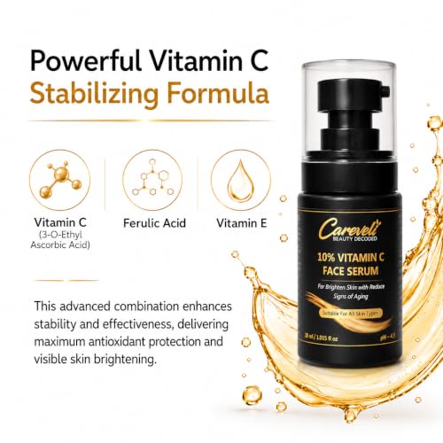 Image of 10% Vitamin C Face Serum with 5% Niacinamide, 1% Hyaluronic Acid, 0.5% Ferulic Acid & 0.1% Vitamin E | Face Serum for Glowing Skin, Dark Spots Appearance, Uneven Skin Tone & Hydration | Lightweight & Non-Sticky (30 ml)
