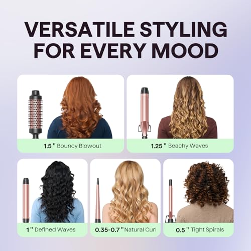 Wavytalk 5 in 1 Curling Iron Set with Curling Brush and 4 Interchangeable Ceramic Curling Wand (0.35"-1.25â), Wand Curling Iron Instant Heat Up, Dual Voltage Hair Curler - Image 3