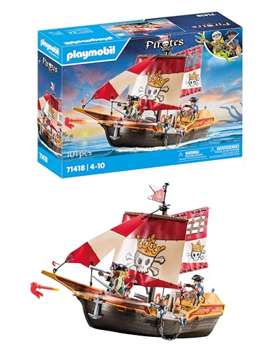PLAYMOBIL Pirates 71418 Barco Pirata, emocionantes Aventuras en Alta mar, con Accesorios completos como un telescopio, brújula y cañones, Juguetes para niños a Partir de 4 años PLAYMOBIL Pirates 71418 Barco Pirata, emocionantes Aventuras en Alta mar, con Accesorios completos como un telescopio, brújula y cañones, Juguetes para niños a Partir de 4 años