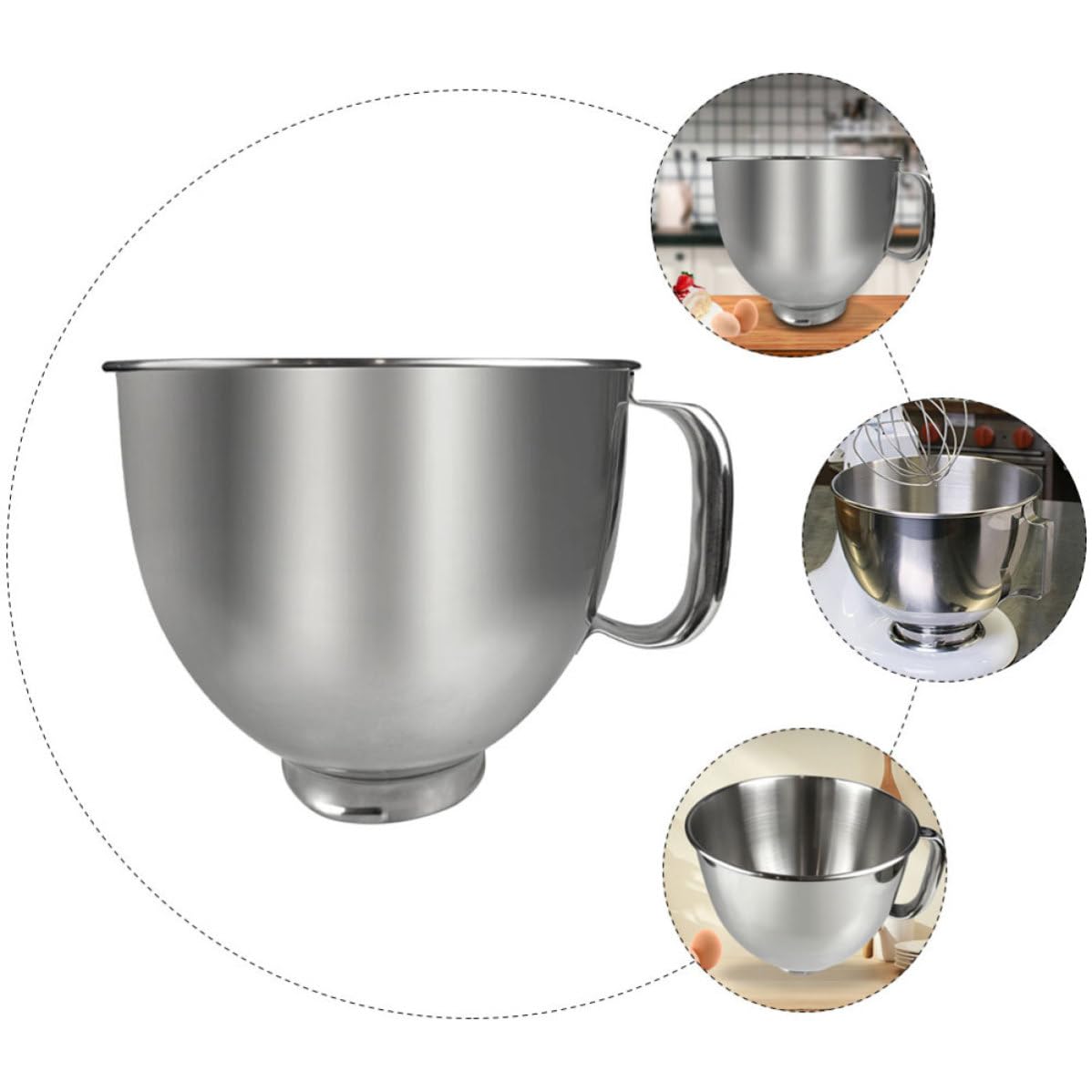 SHINEOFI Edelstahl Rührschüssel 5l Silber Flacher Boden mit Griff Kompatibel mit Standmixern zum Einfachen Mischen und Ausgießen