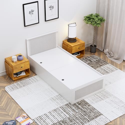 Image of Bniture Modern Single Size Bed with Storage Box | Engineered Wood Bed Designer Headboard | Wooden Single Cot Beds with Storage for Bedroom 3 Year Warranty (Frosty White)