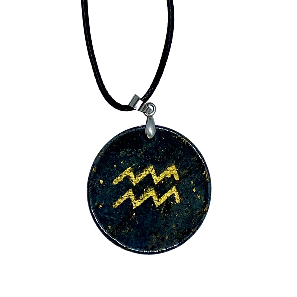 VIE Zodiac Coin Pendant, Aquarius, Hematite
