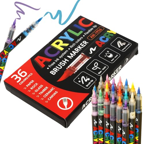 harupink Juego de rotuladores acrílicos de 72 colores, resistentes al agua, marcadores acrílicos para artistas, estudiantes y adultos para dibujar, esbozar, proyectos de bricolaje, manga y diario (36