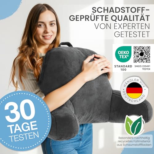 ELONEO Rückenkissen, Lesekissen für Bett und Sofa mit Armlehnen – Ideal als Rückenstütze für mehr Halt und Komfort von Rücken, Kopf und Nacken, Sitzen, 76 × 46 × 40 cm