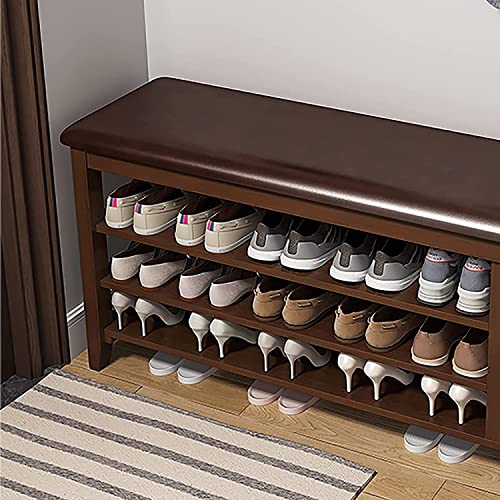 Banco de Entrada, Banco de Zapatos para Sala de Estar, Banco de Almacenamiento de Zapatos de Madera con gabinete de Almacenamiento de 3 Niveles con Estante Ajustable en Altura para