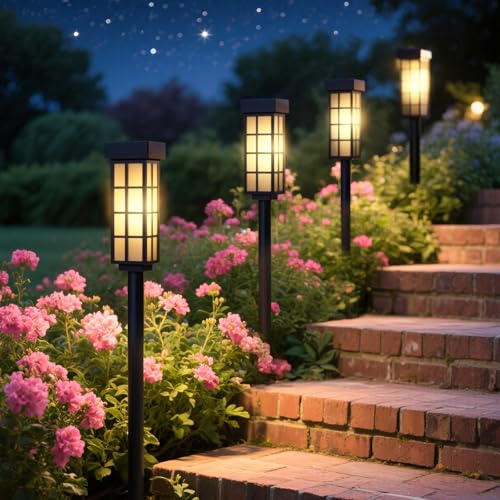 PASAMIC Solar Pathway Lights Outdoor, 24 Inch Tall Solar Landscape Lights, IP65 Waterproof Outdoor Lights, Warm White LED Solar Garden Lights for Yard Patio Lawn Driveway Walkway Path Lighting