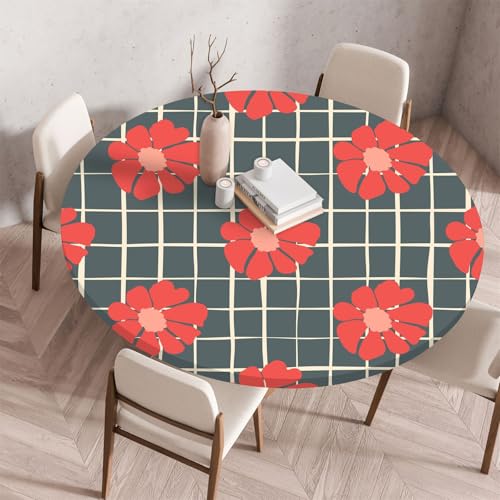 Muiuou Round Tablecloth, Waterproof Wipeable Table Cover Elastic Edge, Printing Reusable Round Table Cover Protector Cloth, Fitted Kitchen Restaurant Home Decoration (Diameter 140cm,Style 21)