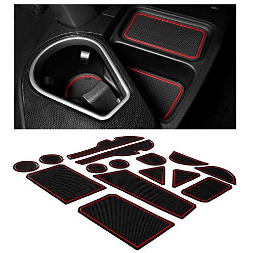 Cupholderhero For Toyota Rav4 Accessories 2013-2018 Premium Custom Interior Non-Slip Anti Dust Cup Holder Inserts, Center Console Liner Mats, Door Pocket Liners 16-Pc Set (Red Trim) #TOP12