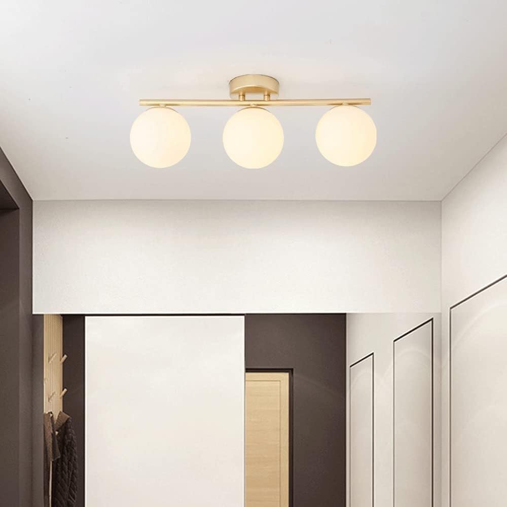 Mid Century Ceiling Light Fixtures Frosted Glass Globe White Shades Ceiling Mount Lamp Gold Semi Flush Mount Ceiling Light for Living Room Hallway Sputnik Chandelier Lightin, 2 Lights