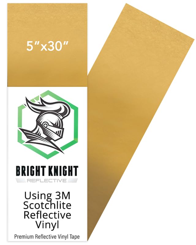 Image of Bright Knight Decals Gold Reflective Vinyl Motorcycle Helmet Reflective Stickers 5x30, Made with 3M Reflective Tape Vinyl for Trailers, Cars, Bikes, Rims, Waterproof Gold Reflective Tape
