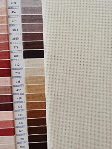 Image of KCS 4 /6 pc of 12 inch x 18 inch 30cmx45cm 16CT Counted Cotton Aida Cloth Cross Stitch Fabric (Cream+Khaki, 6 pc)