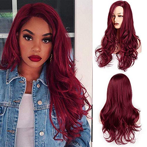 AISI HAIR Auburn Wig Cosplay Long Wavy Red Wig for Women Side Part Heat Resistant Wig Natural Looking Fiber Wig