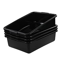 Vista 1 de Kiddream Bandeja de autobús comercial de 13 litros, caja de plástico para lavado de restaurante, juego de 4, color negro