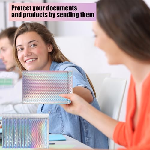 ddseexhe 25 PCS Holographic Bubble Mailers,8.5x12 Inch Poly Padded Envelopes,Metallic Bubble Mailers,Waterproof Shipping Bags,Self Sealing Cushion Envelopes for Mailing Packaging Small Business