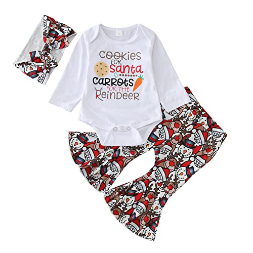 Image of Swibikni Toddler Baby Girl Fall Clothes Set Newborn Girls Christmas Outfits Long Sleeve Romper Bowknot Pants Headband 3PCs Set Outfits a653