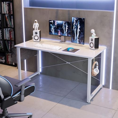 ODK Schreibtisch Weiß 120×48×73.5cm Computertisch Bürotisch mit Kopfhörer Halter und Aufbewahrungstasche, Kleiner Schreibtisch Arbeitszimmer Holz PC Tisch Officetisch für Home, Office – Bild 3