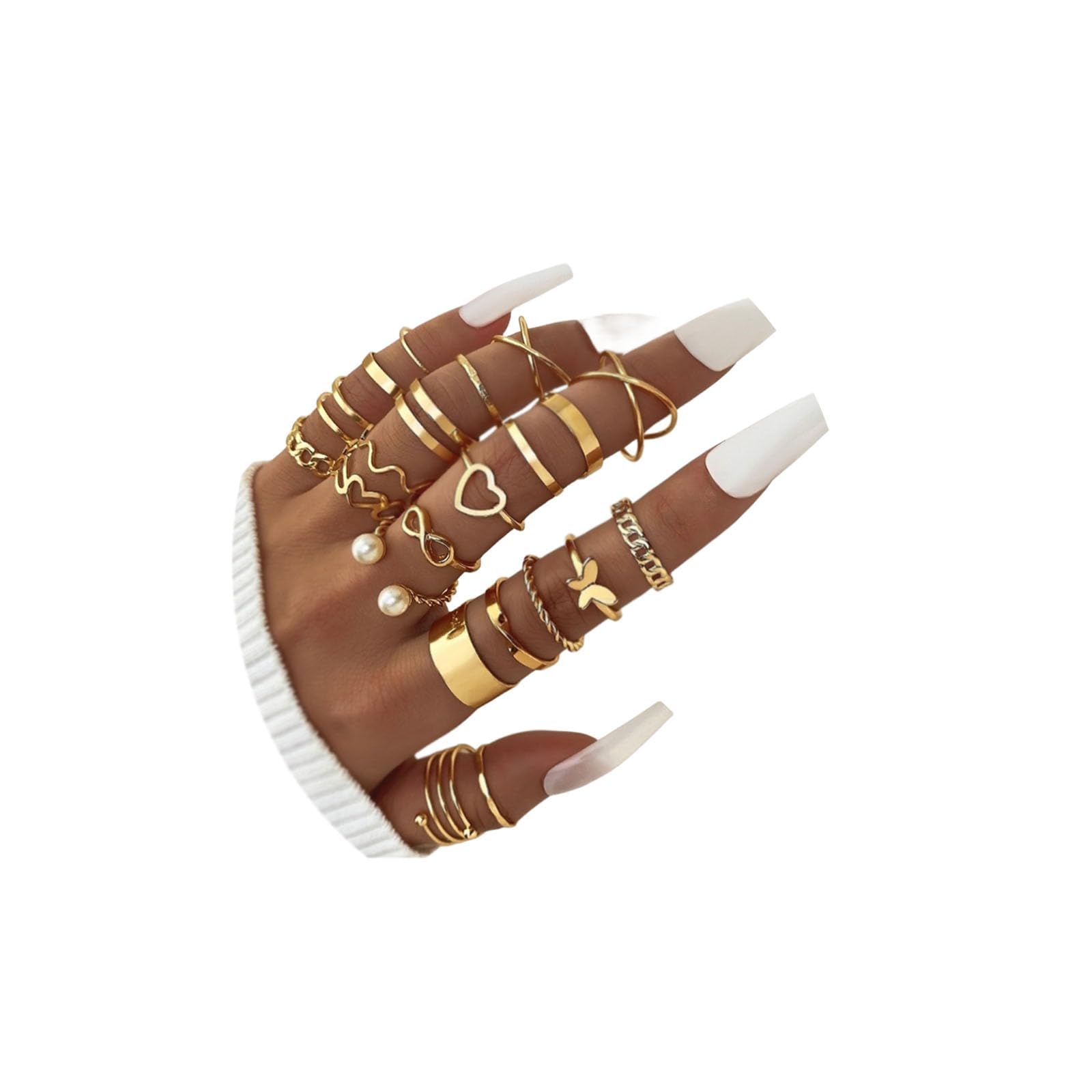 22Pcs Kunckle Rings Set for Women, Boho Stackable Joint Rings Butterfly Pearl Heart Rings Vintage Open Adjustable Finger Rings Statement Ring Set Jewelry Gifts