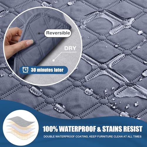 Image of TAOCOCO Recliner Sofa Covers, 100% Waterproof Recliner Covers with Leg Straps, Reversible Recliner Couch Cover for Reclining Chair, Washable Couch Protector for Pets Kids(1 Seater 22 inch, Bluish Gray)