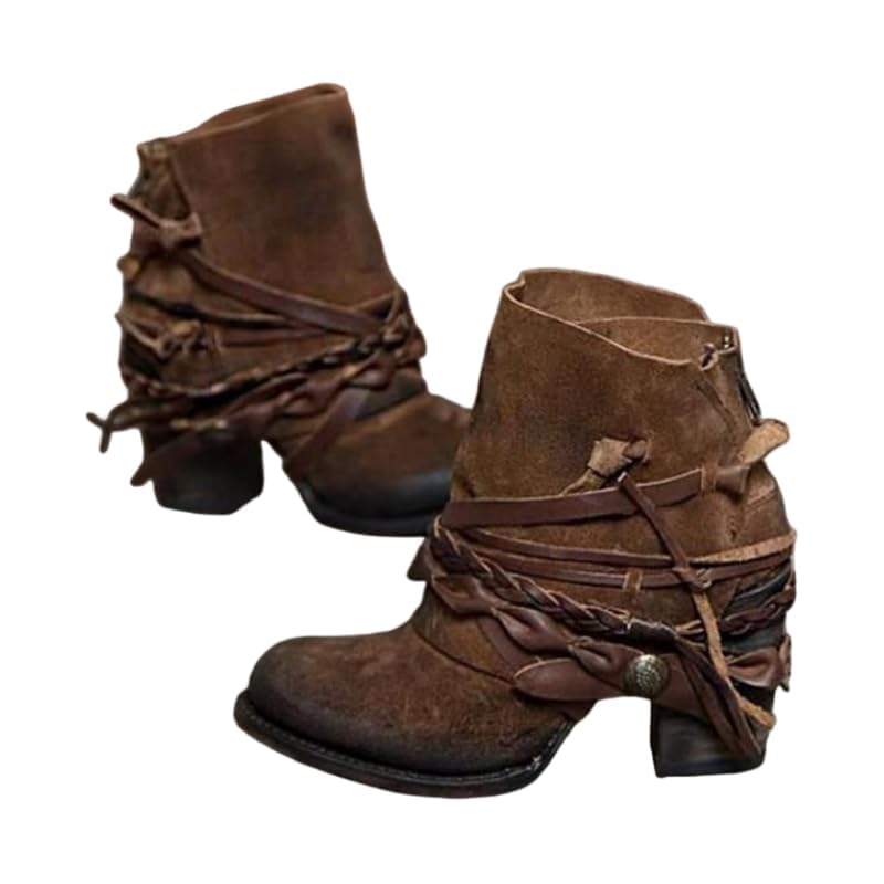 Suede Ankle Boots for Women Chunky Heel Slouchy Western Vintage Booties Back Zipper Bohemian Casual Fall Boots