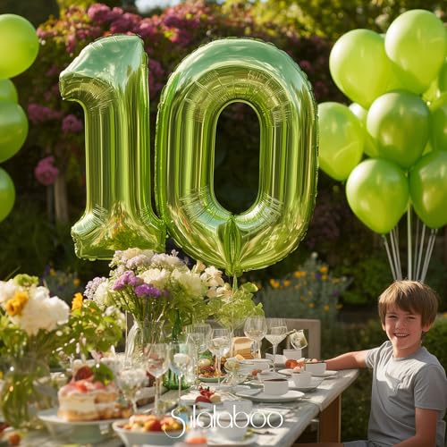Image of 40 Inch Green Number 10 Balloon Lime Big Large Helium Number 0-9 | Giant Digital 10th Foil Mylar Party Balloon for Birthday Party Anniversary Graduation Decorations