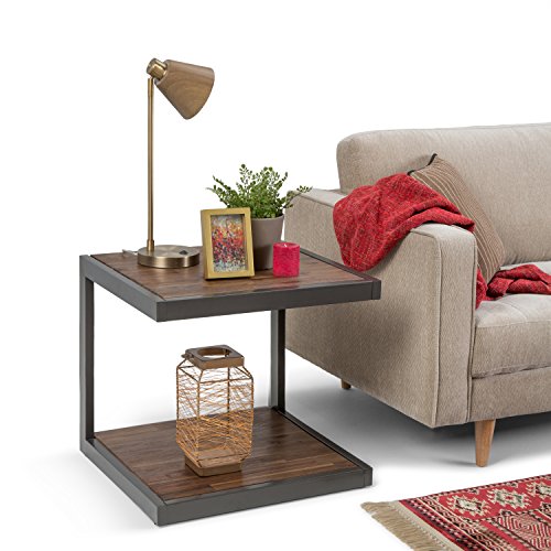 Simpli Home Erina Solid Acacia Wood and Metal 24 inch Wide Rectangle Modern Industrial End Side Table in Rustic Natural Aged Brown - Thumbnail 2