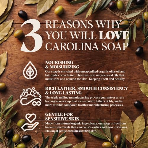 Image of Carolina Castile Soap Palo Santo & Sandalwood Bar Soap - Triple Milled for a Smooth, Silky Lather - Made with Unsaponified Olive Oil & Fair-Trade Cocoa Butter for a Soft, Daily Wash - 5 oz