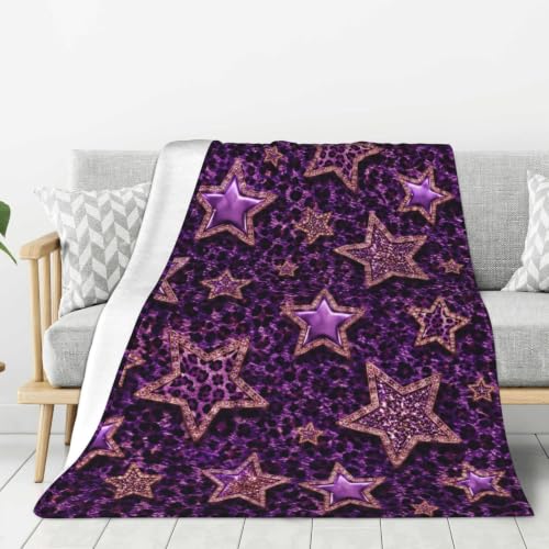 Soft Flannel Throw Blanket for Couch Bed Sofa Purple Leopard Star