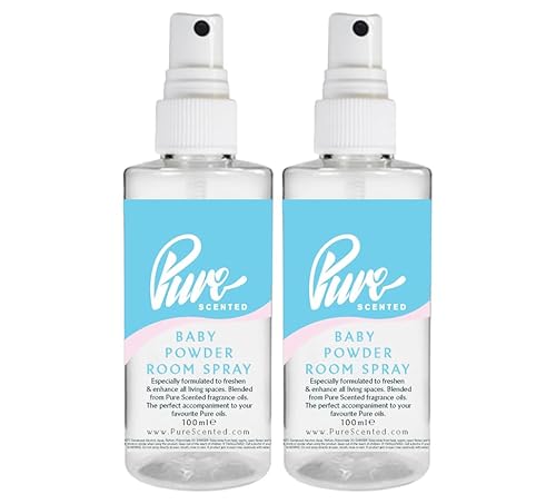 Pure Scented 200ml Room & Fabric Sprays 2 x 100ml Suitable For Home, Car, Caravan, Work, Gym Bags, Odour Eliminators (2 x 100ml, Baby Powder)