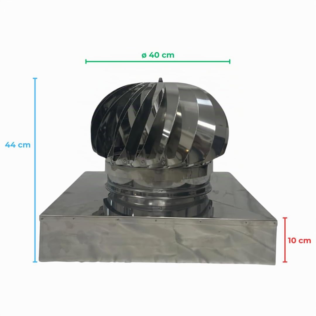 EINSIDE Extractor de humo giratorio, Aspirador sombrero eolico para chimeneas estufa de acero inoxidable AISI 304, Base cuadrada 42 x 42 cm