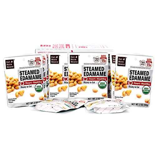 Image of 【Eat More Beans】Organic STEAMED EDAMAME Heart-Healthy (2oz, 10packs) | healthy salad toppings, plant-based protein, vegan, non-GMO, Organic soybeans, edamame snack