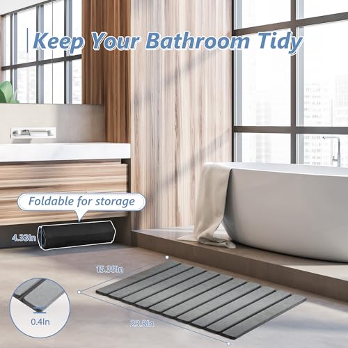 AWW Foldable Stone Bath Mat, Super Absorbent Diatomaceous Earth Mats, Non-Slip 23.6 x 15.5 Inch Quick Drying Mat, Compact and Easy to Store Bath Mats for Bathroom, Easy to Clean, Grey - Image 6