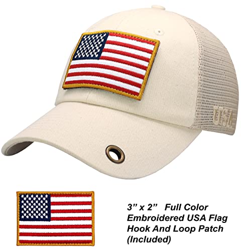 Image of Antourage American Flag Unconstructed Unisex Mesh Snapback Baseball Hat Cap for Men and Women +2 Patriotic Patches Included