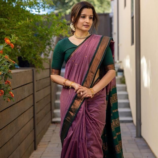 Image of Pure Kalyani Cotton Saree | Zari Border & Blouse Piece - Lata Gadwal Design | Traditional Saree