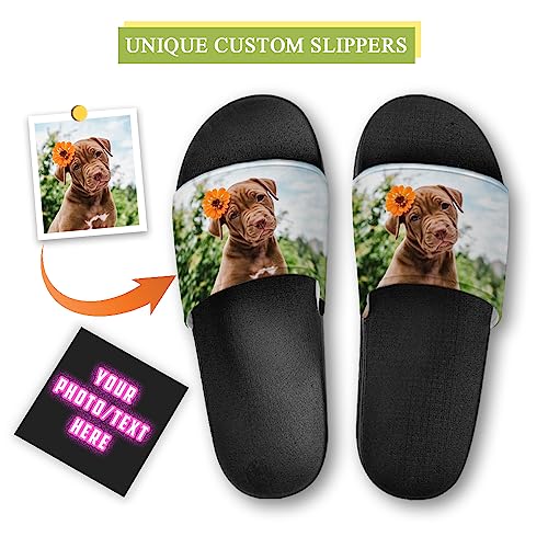Custom Slides Flora Sandals Customized Shower Slippers for Women Men, Personalized Slip-On Flip Flops with Photo Name Design, Indoor Outdoor Shoes Comfortable Casual Beach Sandal for Anniversary2