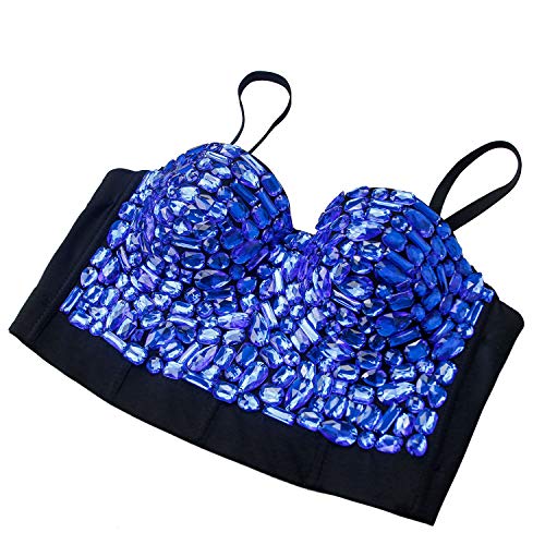 Image of Charmian Women's Colorful Rhinestone Push Up Bra Clubwear Bustier Crop Top | Underwire Padded Bra, Detachable Shoulder Straps, Plastic Boned