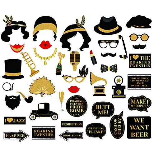 Sayala 42 Stücke Roaring 20er Jahre Photo Booth Props,Roaring 1920er Jahre Gatsby Photo Booth Requisiten 20 Geburtstagsparty Bridal Shower Hen Party Dekoration Gefälligkeiten Cover