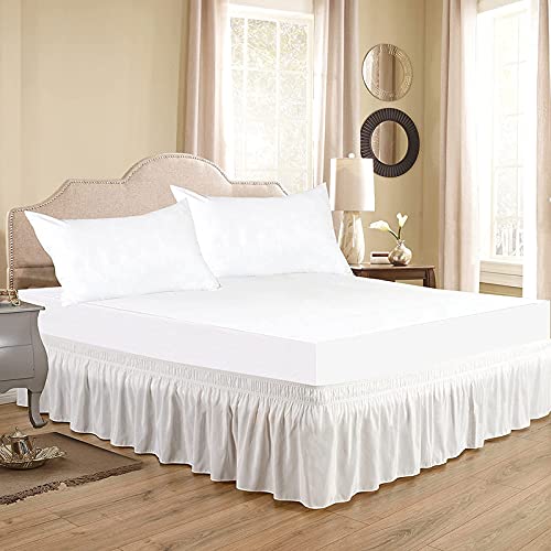 YRM Bedding's 600 Microfiber with Easy Fit with 15'' Inch Tailored Drop - Shrinkage and Fade Resistant Bed Skirt Queen Size [60x 80in | White]